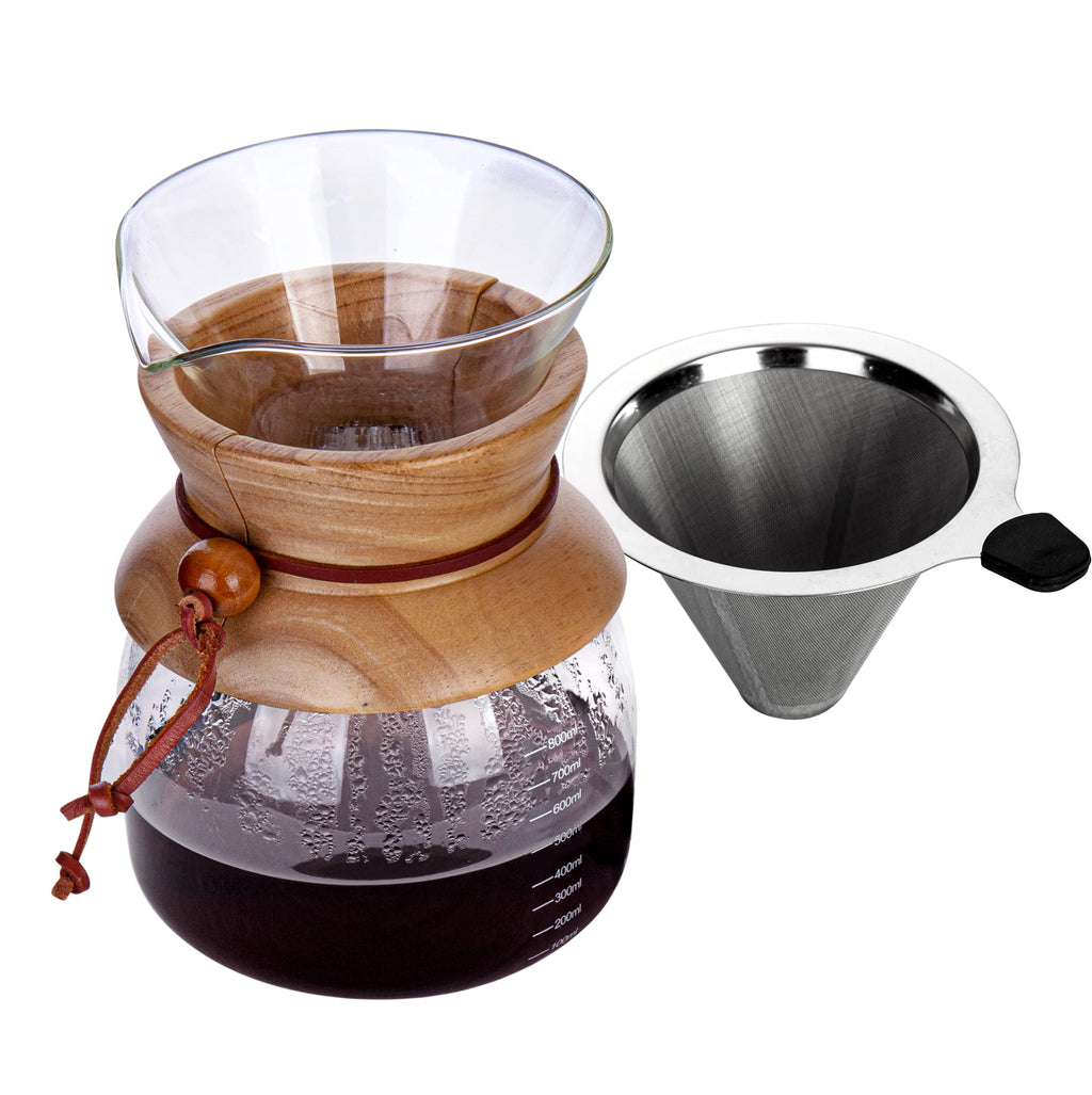 AGOGO Pour Over Coffeemaker Dripper with 304 Stainless Steel Filters Carafe High Capacity 8 Cup