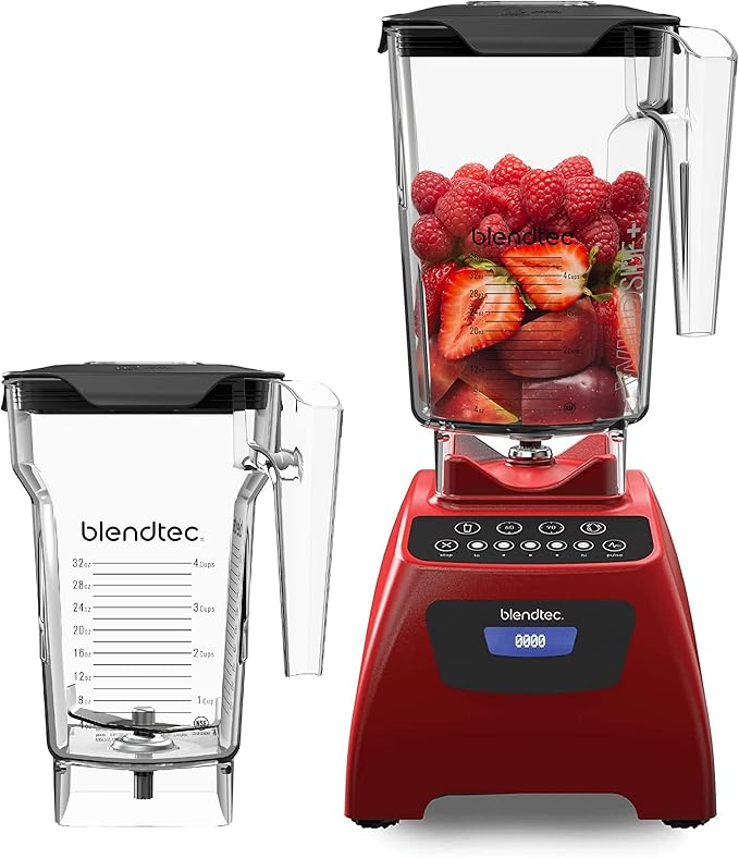 Blendtec Classic 575 Blender- WildSide+ Jar (90oz) and Four Side Jar (75oz) BUNDLE- 4 Pre-programmed Cycles-5-Speeds - Professional-Grade Power-Self-Cleaning - Poppy Red