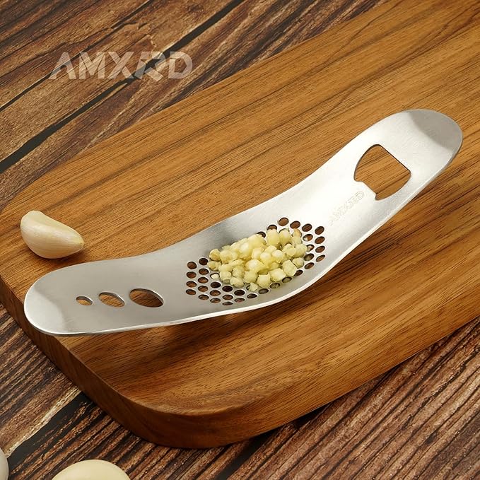 AMXRD Stainless Steel Garlic Press Rocker & Silicone Garlic Peeler