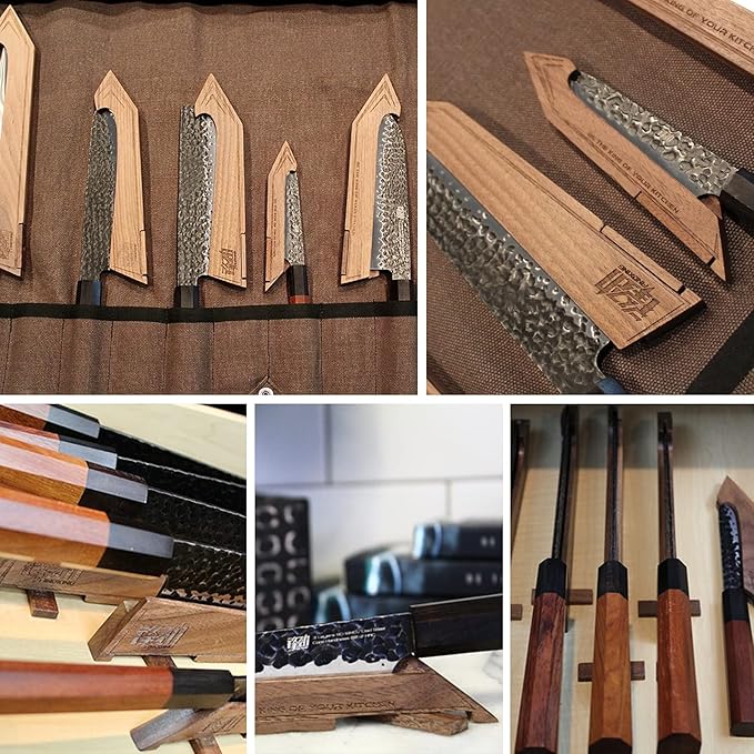 FINDKING Magnetic Edge Guard with Stand, Walnut Wood Blade Cover & Mini Knife Block for Counter Storage, Portable Protector for 10.5" Chef Knife
