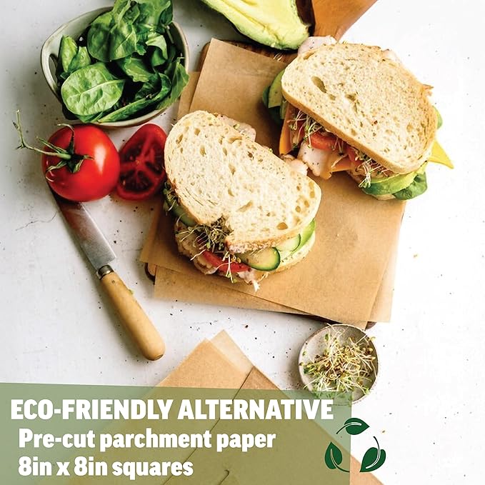 Zenlogy 8x8 Parchment Paper Squares, 200 Sheets, Unbleached, Pre-Cut