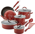 Rachael Ray Cucina Nonstick Cookware, Cranberry Red Pots and Pans Set, 12-Piece