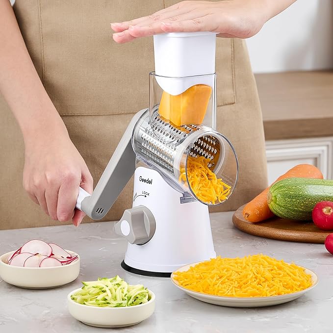 Geedel Rotary Cheese Grater Hand Crank, Cheese Shredder Vegetable Slicer