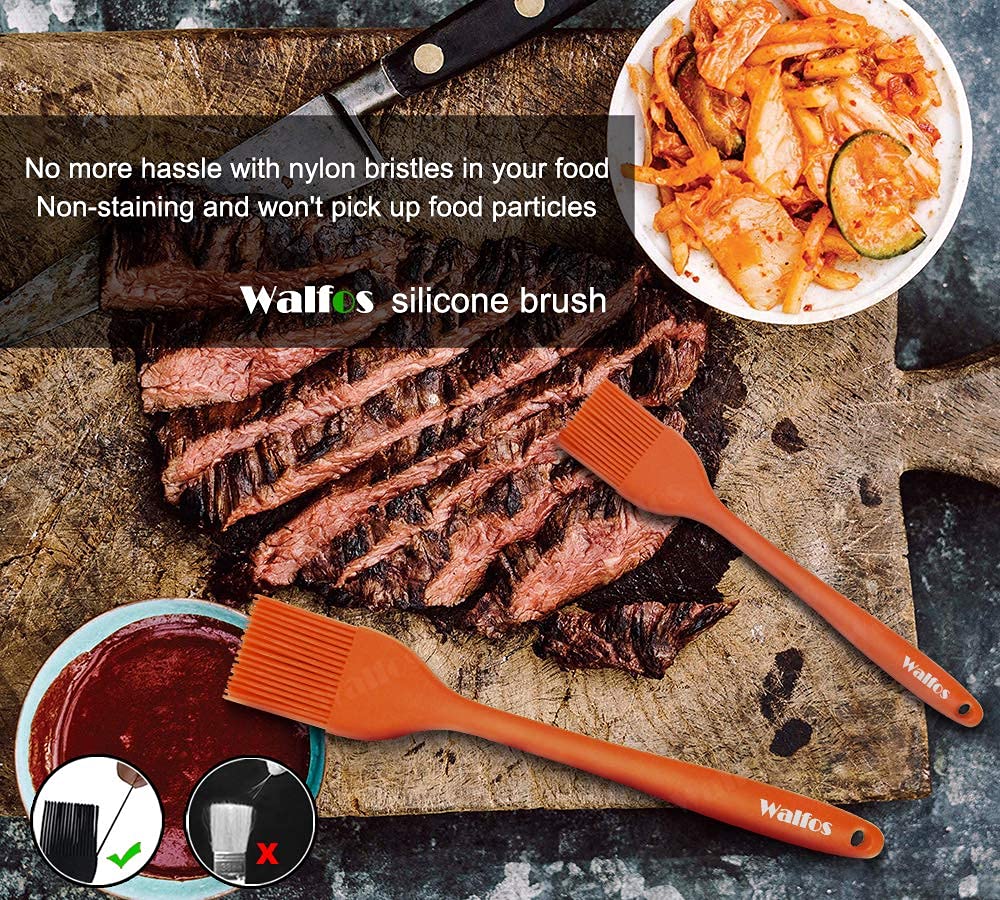 Walfos 600℉ Heat Resistasnt Pastry Brushes, BPA Free Silicone Basting Brush for Cooking, Spread Oil Butter Sauce for Baking Kitchen BBQ Grill, Dishwasher Safe, 2 Size (Large and Samll)