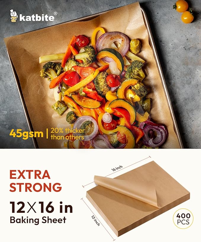 Katbite Parchment Paper Baking Sheets, 400 Pcs, 12x16 Inch, Heavy Duty