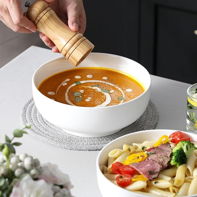 MALACASA Large Serving Bowls, 60 OZ (8") White Salad Bowls Set of 2