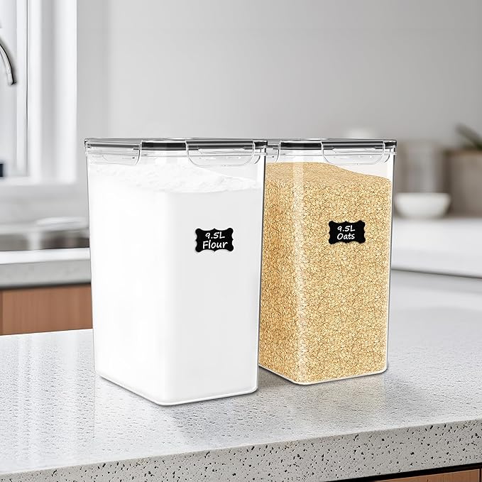 FOOYOO 2 PC Flour Sugar Storage Containers (9.5L | 321 Oz) Extra Large Food Storage Containers with Lids - Airtight Leakproof BPA FREE Flour Container for Rice, Cereal, Sugar