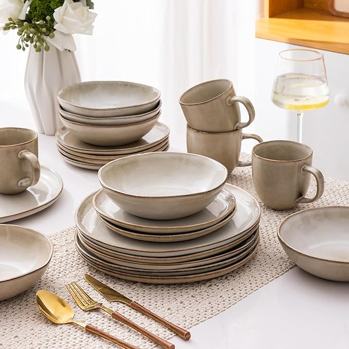 AmorArc Ceramic Dinnerware Sets for 6, 18Pcs Plates and Bowls Sets Dishes