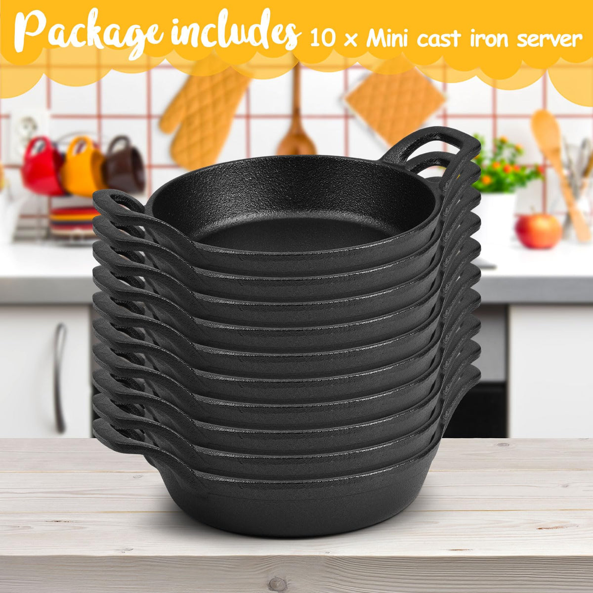 Ziliny 6 Pack Mini Cast Iron Skillets 6.3 x 6.3 x 1.5 Inch Pan Ramekin Set