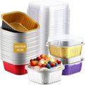 Aoriher 150 Pcs 10 oz Mini Cake Pans with Lids Aluminum Foil Baking Cup Disposable Square 4 x 4 Large Baking Tin, Muffin Pan Cheesecake Kitchen Brownie Pudding Desserts Holder(Multicolor)