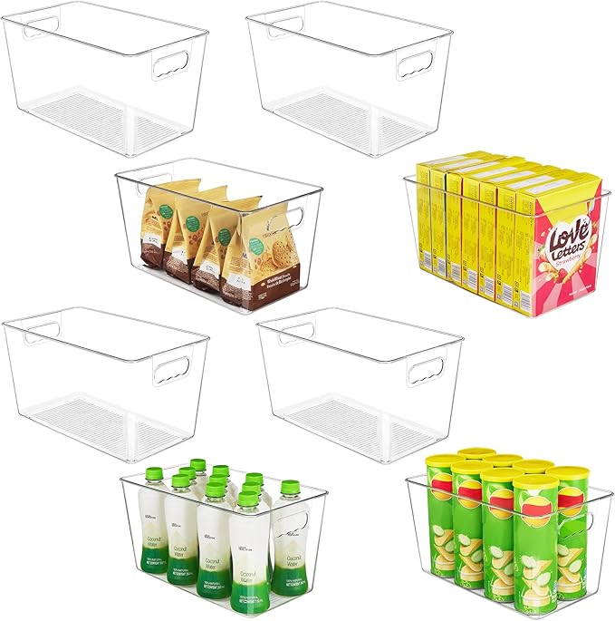 YIHONG 8 Pack Clear Storage Bins, Pantry Organizer Bins with Handle, XL