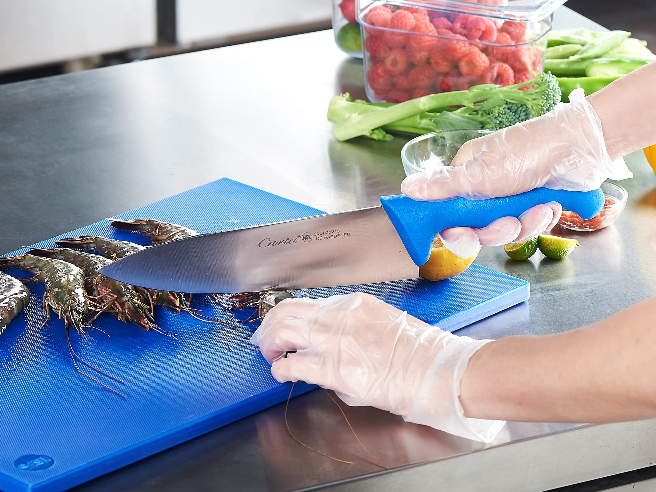 CURTA Cutting Boards for Kitchen, 24" x 18" x 0.5" Blue Color Coded Plastic Commercial Chopping Board Anti Slip Surface Dishwasher Safe
