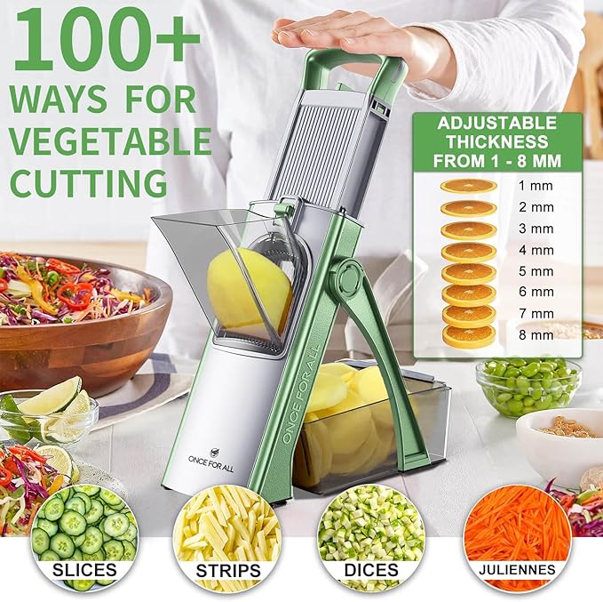 ONCE FOR ALL Safe Mandoline Slicer Plus, Bigger Size, Veggie Slicer, Green
