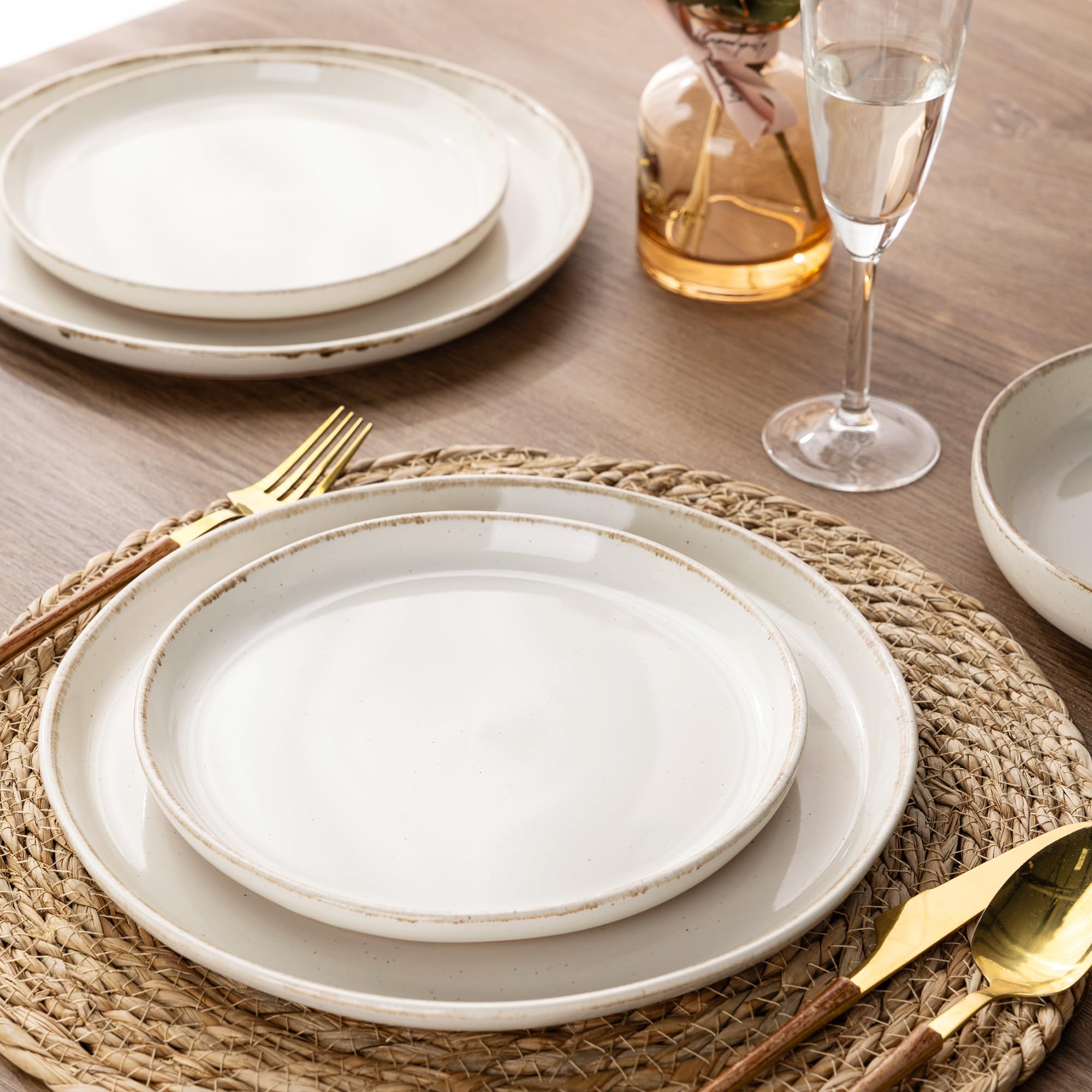 AmorArc Dinnerware Sets for 4, 16 Pieces Ceramic Plates and Bowls Set