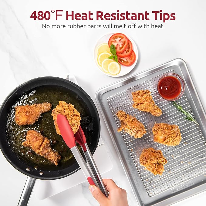 U-Taste Kitchen Tong for Cooking, 480ºF Heat-Resistant Silicone, 12in/Red