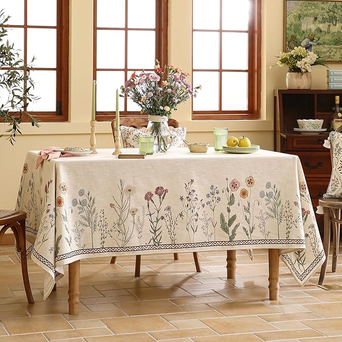 ISAENNE Designer Linen Small Square Tablecloth,55"x55"-Serenity G