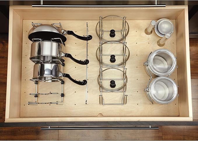 Rev-A-Shelf Pegboard Drawer Divider Organizer, Trim to Custom Fit Wooden Kitchen Cabinet Storage Utensil, Pots & Dish Rack, 39" x 21", 4DPS-3921