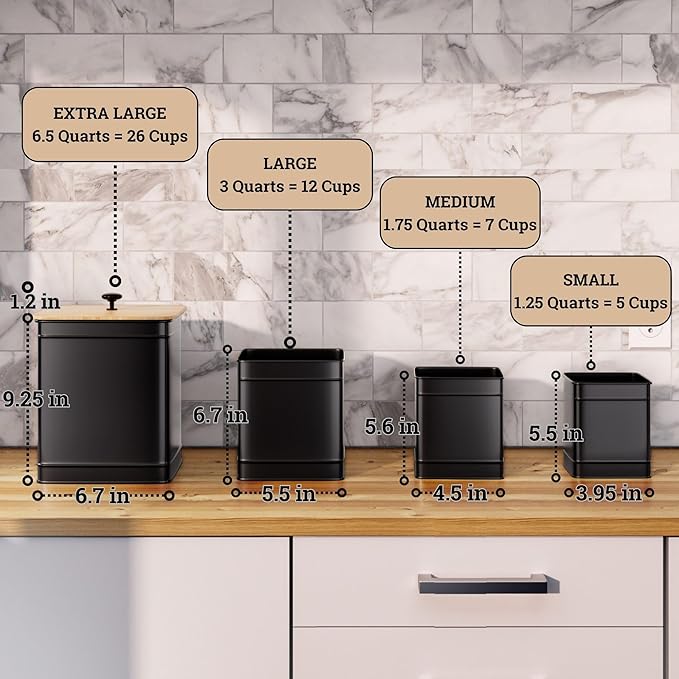 Kitchen Canisters for Countertop Set of 4 w/ Chalkboard Labels & Marker Pen