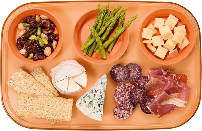 madesmart dipware 3 Bowl Serving Tray, Stackable & Removable Dip Bowls for Charcuterie, Guacomole, Snacks, Veggies, Premium Dishwasher & Microwave Safe, Multipurpose Plate & Bowl, Terracotta
