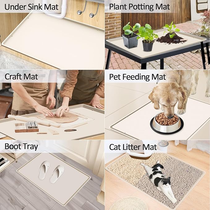 Silicone Coffee Maker Mat with Lip for Countertops, 19.7''x15'' Cream White
