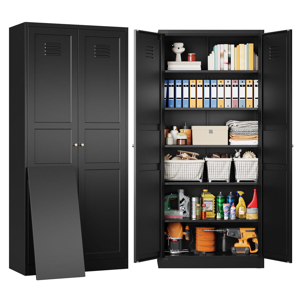 SISESOL 71" Tall Pantry Cabinet with 2 Doors and 5 Shelves,Kitchen Pantry Storage Cabinets,White Metal Storage Cabinet,Wide Deep Food Cupboard for Home,Kitchen,Dining/Living Room