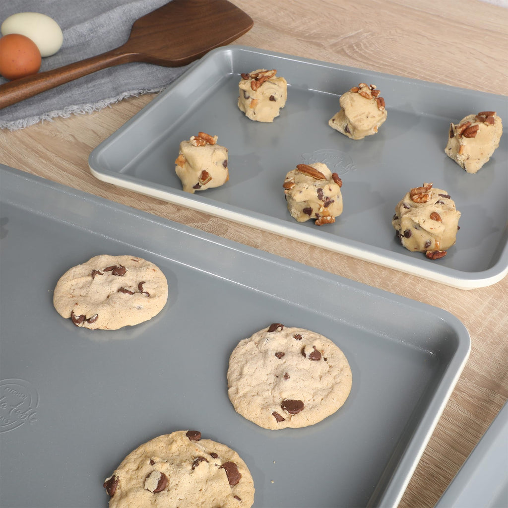Sur La Table Kitchen Essentials Bake Sale 3-Piece Cookie Sheet Set – Nonstick Carbon Steel Baking Pans (13, 15, 18 Inch) – Grey Easy-Clean Oven Trays for Cookies, Roasting & More