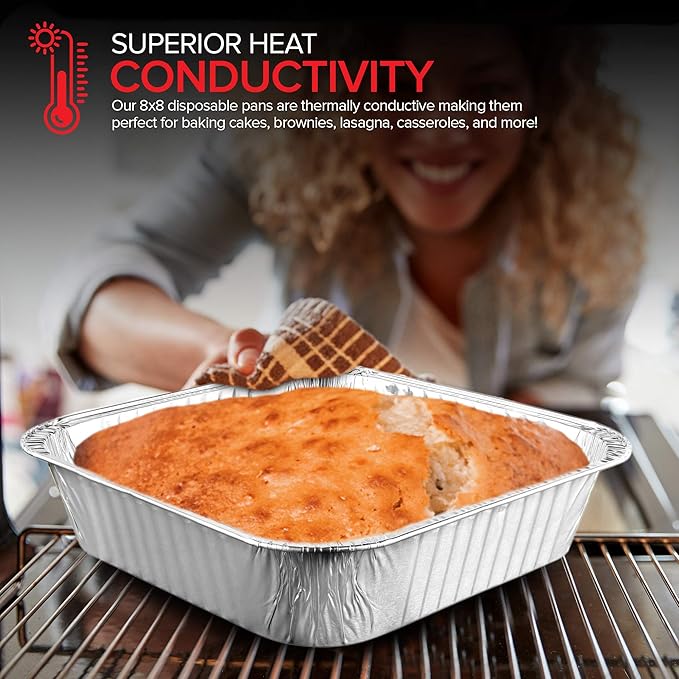 Stock Your Home 8x8 Foil Pans (20 Pack) 8 Inch Square Aluminum Pans - Foil Pans - Disposable Food Containers Great for Baking Cake, Cooking, Heating, Storing, Prepping Food