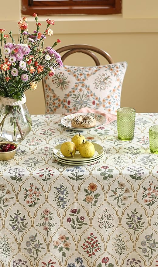 ISAENNE Designer Vintage Square Linen Tablecloth,55"x55"-Serenity B