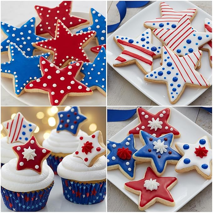 Cake Mate 4th of July Dot Cake Decorating Kit – Red & Blue Decorating Sugar, Red, White & Blue Sprinkles & Cookie Icing for Patriotic Cakes, Cupcakes, Cookies & Desserts