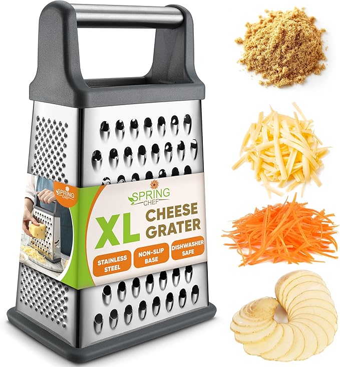 Spring Chef Stainless Steel XL Cheese Grater for Kitchen, Gray
