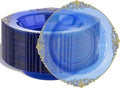 Nervure 50PCS Blue Plastic Bowls with Gold Rim - 12oz Disposable Soup Bowls