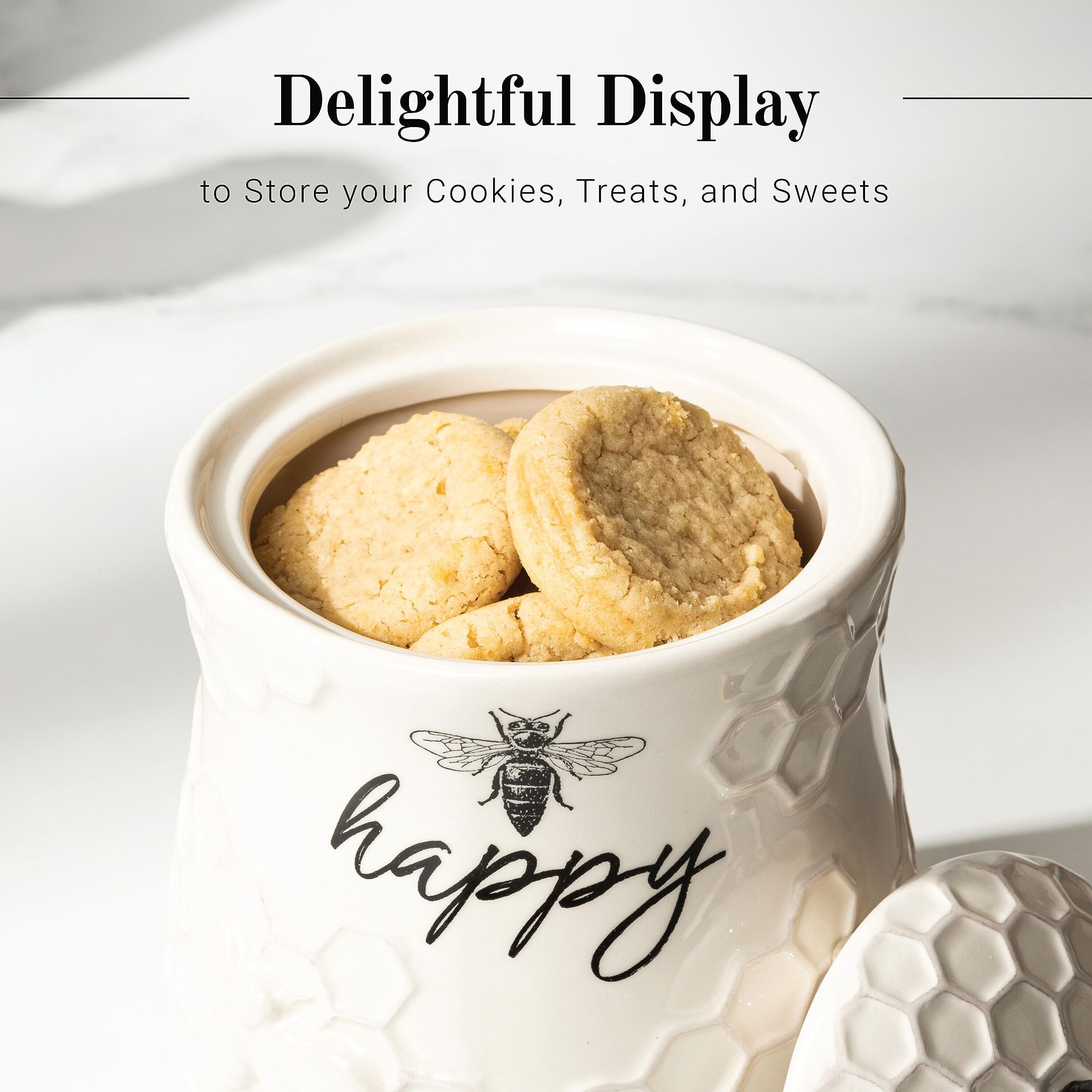 Young's Inc. Ceramic Honey Bee Cookie Jar with Lid and Handle – Honeycomb Design, 5.75" x 5.83" x 7.87", Decorative and Functional Kitchen Storage - Tea Canister