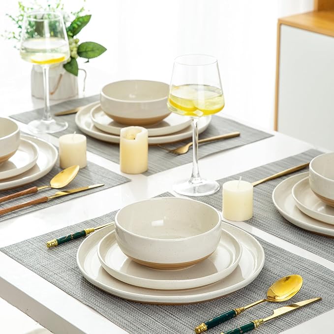 AmorArc Dinnerware Sets for 4, 12 Pieces Ceramic Plates and Bowls Set