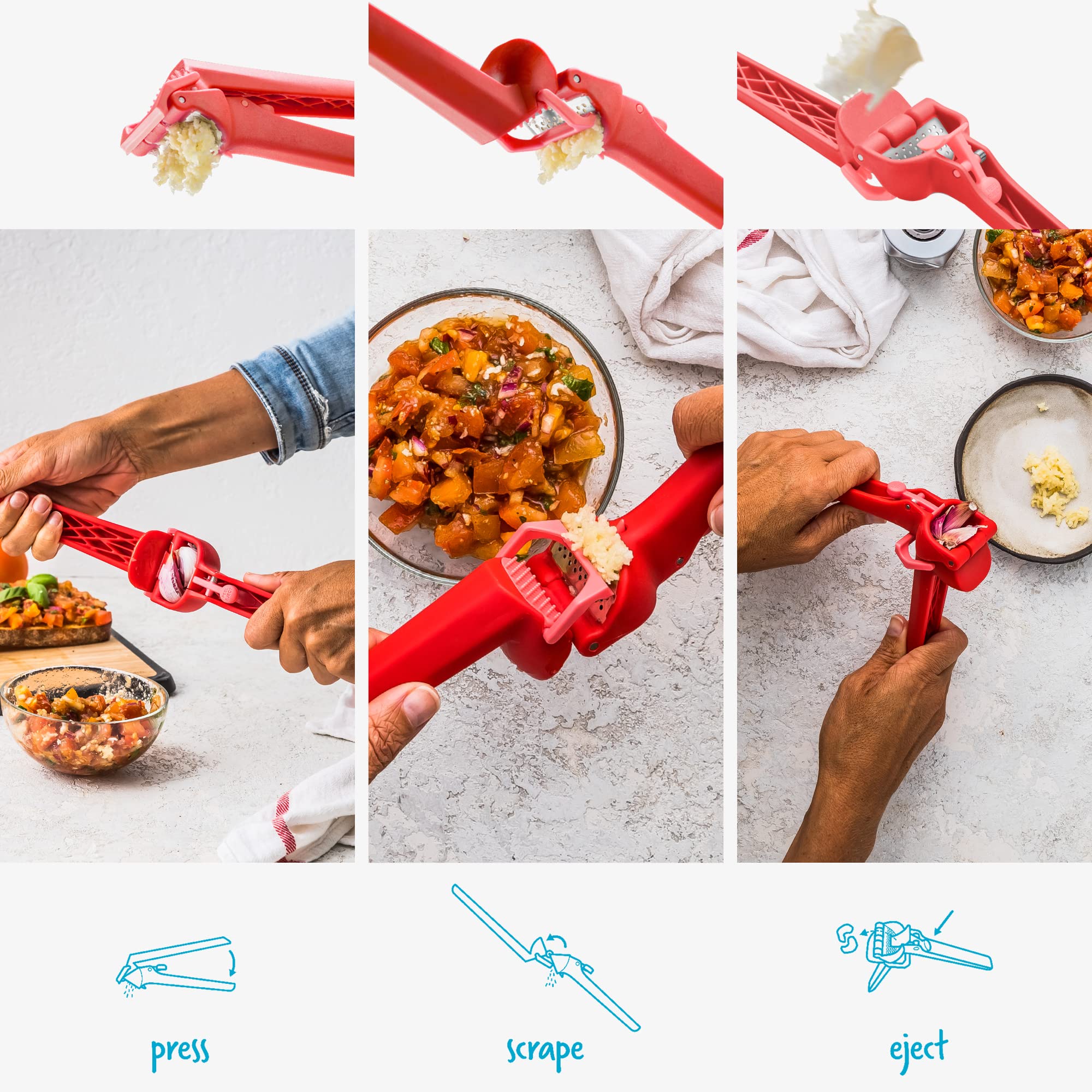 Dreamfarm Garject Lite 2-In-1 Garlic Peeler, Garlic Press & Mincer with Garlic Peel Ejector, Nylon - Red