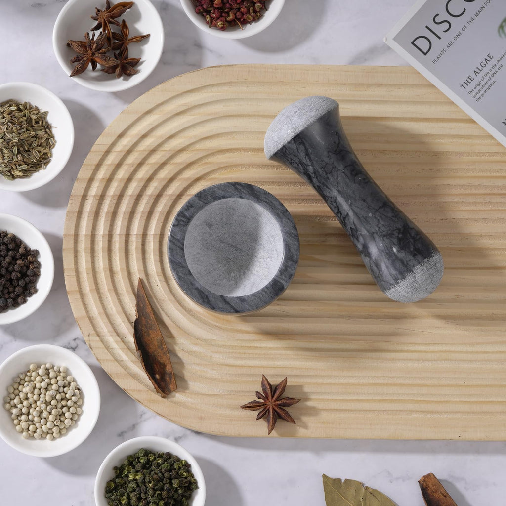 Tianman Small Mortar and Pestle Set 3.2 Inch.1/3 Cup.(Marble Black)