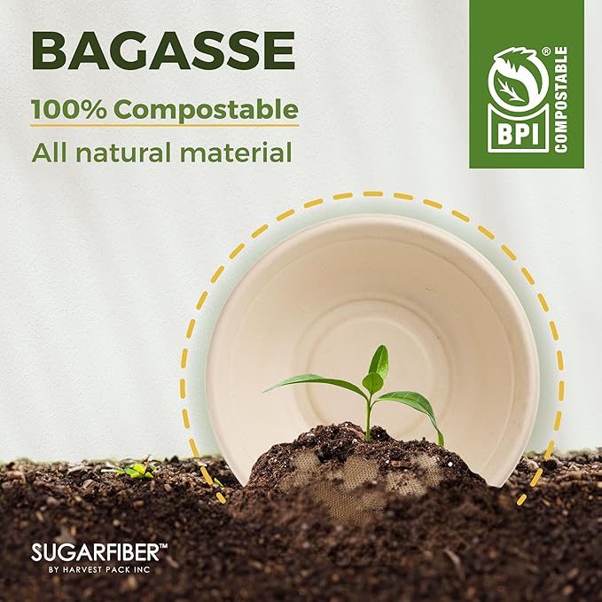 48oz Compostable Paper Bowls Disposable Round Natural Large Bowls,500 Count