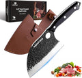 Mossy Oak Serbian Chef Knife, Meat Cleaver Knife with Genuine Leather Sheath, Hand Forged Heavy Duty Chopper Knife Full Tang Handle, Butcher Knife for Kitchen, Outdoor Cooking, Camping and BBQ