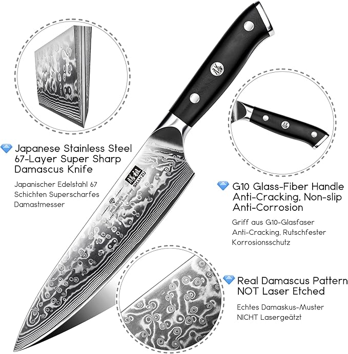 SHAN ZU Chef Knife 8 Inch Japanese Steel Damascus Kitchen Knife
