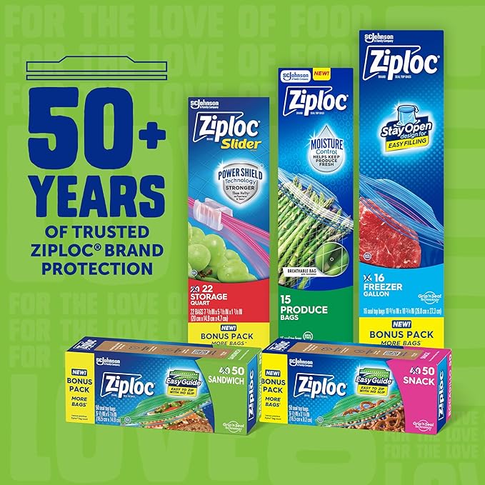 Ziploc XL Sandwich and Snack Bags, Easy Open and Close, Plastic Food Storage Bags, 90 Bags Total
