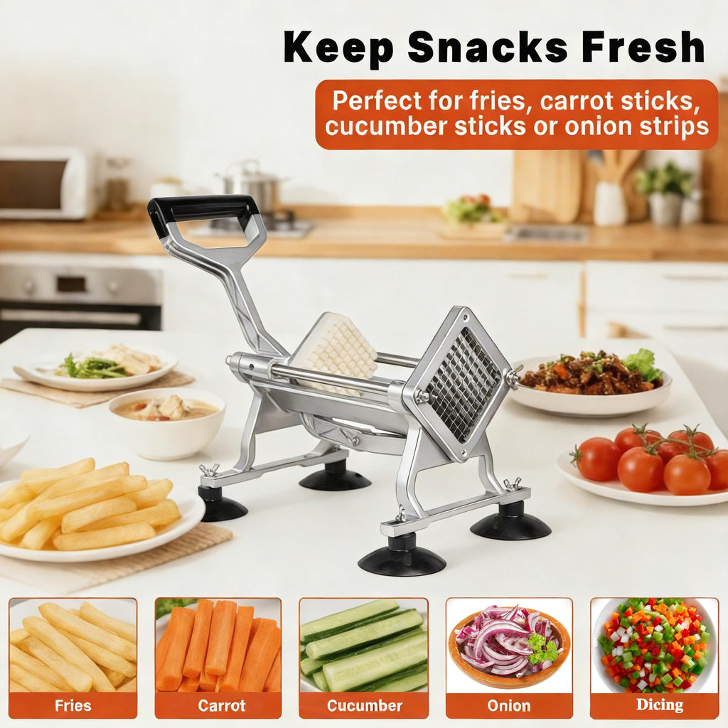 Hakka French Fry Cutter, Commercial Vegetable Chopper Potato Slicer Stainless Steel French Fries Machine with Suction Feet for Patatoes/Carrots/Cucumbers, including 3 Blades(1/4", 3/8",1/2")