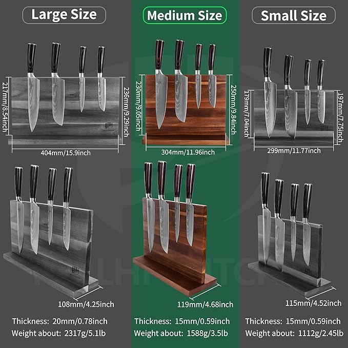 FULLHI Kitchen Magnetic Knife Block Holder Magnetic Strip Natural Wood