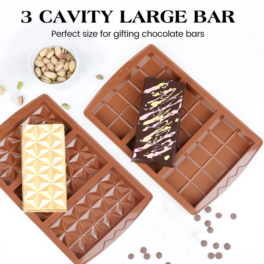 KASHME 1 Pc Chocolate Bar Mold Deep Large Chocolate Molds Silicone Break Apart Thick Silicone Molds for Candy Bar, With 100 Pcs Bags and 1 Pc Scraper Set (10 Snap）