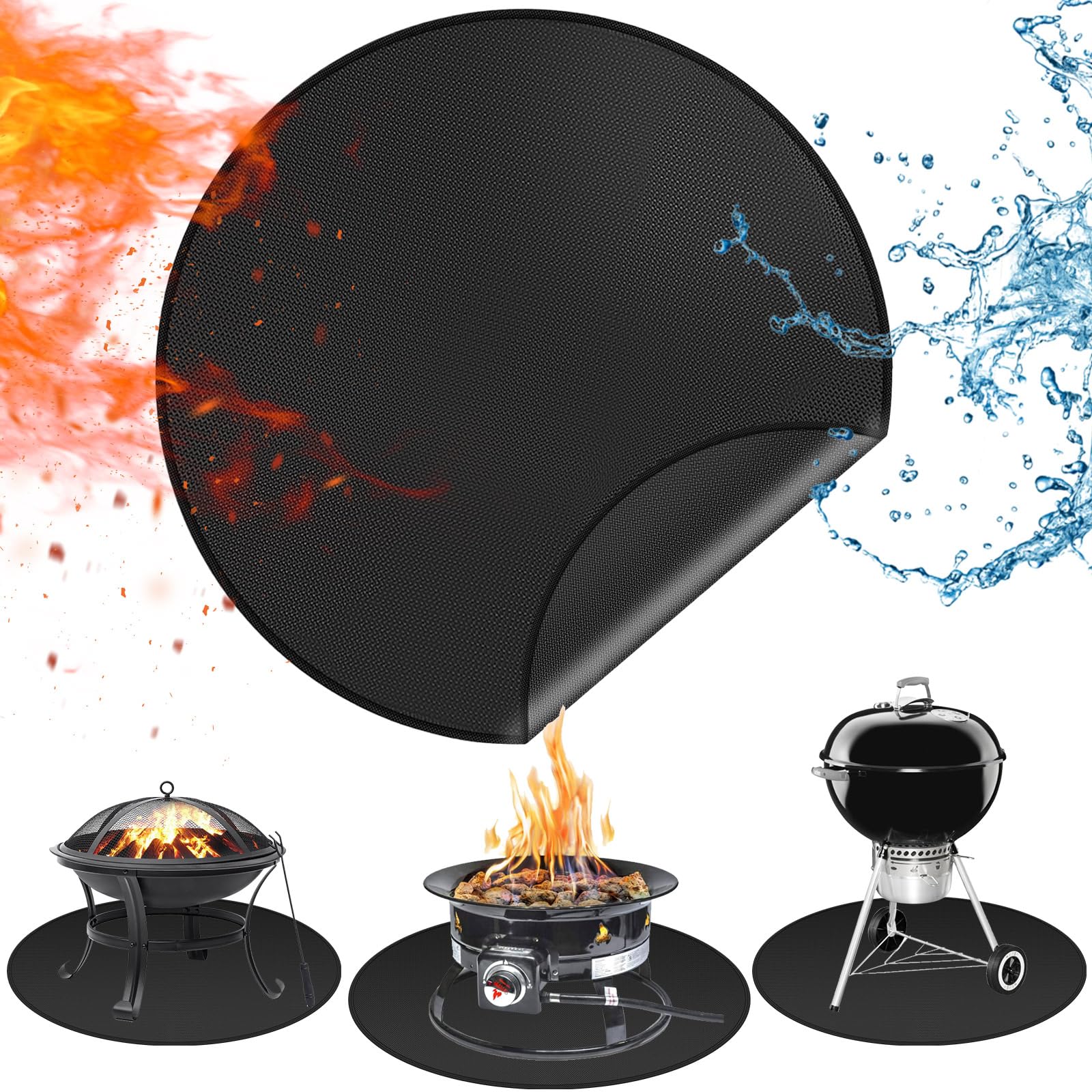 Amerbro Round Fire Pit Mat Compatible with Solo Stove Bonfire, Accessories Compatible with Solo Stove, 3-Layer Fireproof Esay to Clean Grill Matt for Outdoor Grill Deck Protector, 42in