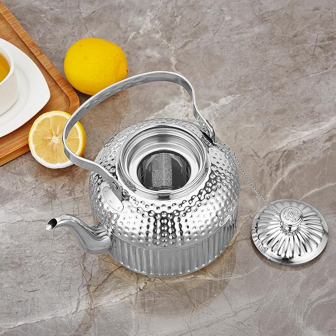 SANQIAHOME Antique 1.4L (45 Oz) Stainless Steel Teapot with Infuser Silver