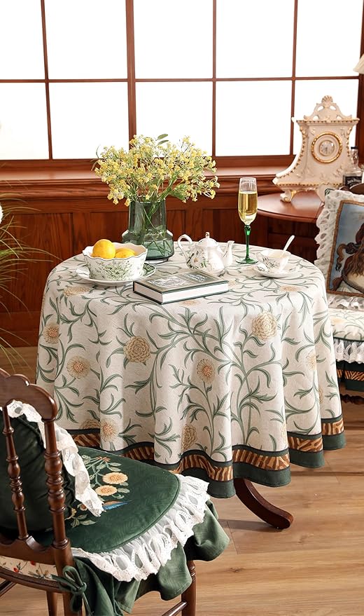 patdrea Vintage French Linen Tablecloth,Round,Diameter 55"-Botticelli