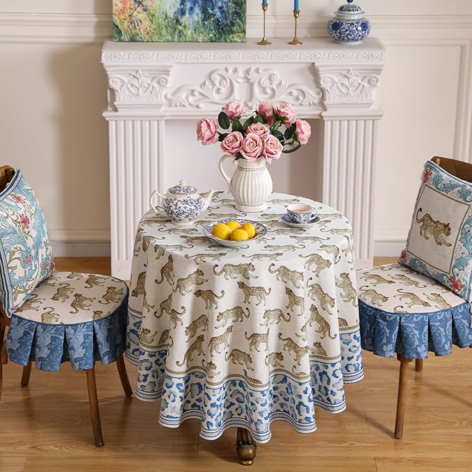 patdrea Vintage Leopard Print Linen Tablecloth,Round,Diameter 55"-from