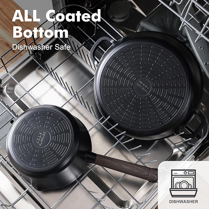 SENSARTE 15Pcs Nonstick Cookware Set Pots and Pans Set Kitchen Cooking Frying Pans with Stay-cool Handle, Dishwasher Safe, Induction Compatible, PFOA/PFOS Free, Black