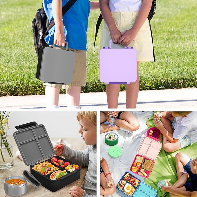 LOHASOK Bento Lunch Box for Kids with 8oz Soup Thermo, Black