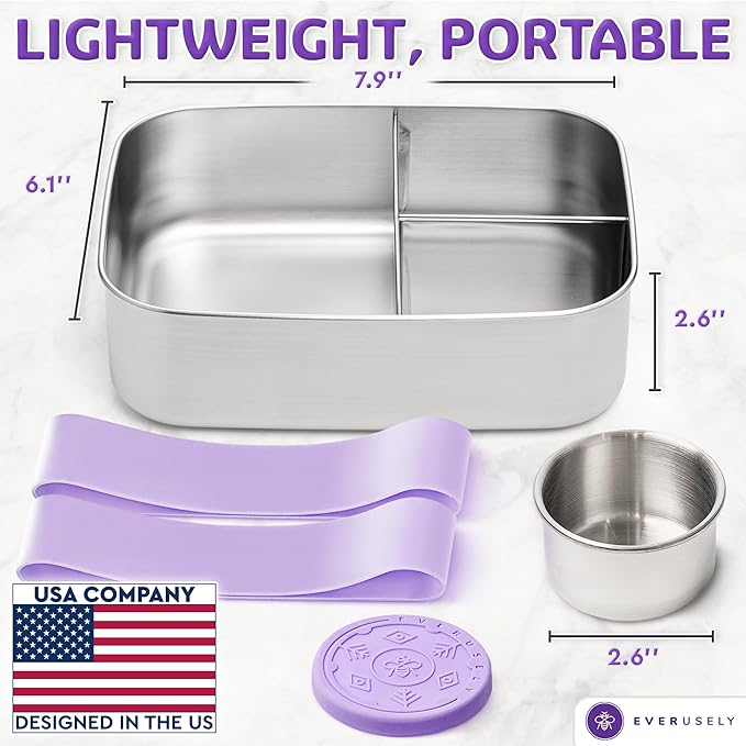 Stainless Steel Bento Box + Condiment Container - Lavender, 47oz / 1.4 L