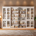 ivaniti 70.8" Tall Farmhouse Bookshelf with Glass Doors, Modular Bookcase with 6-Tier Adjustable Shelves, Large Storage Cabinet for Kitchen, Living Room, White, Set of 4